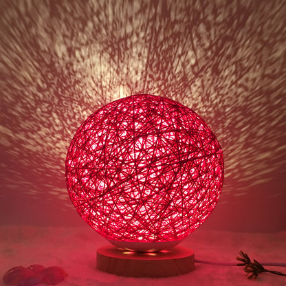 Linen Table Lamp Rattan Ball 7 Colour LED