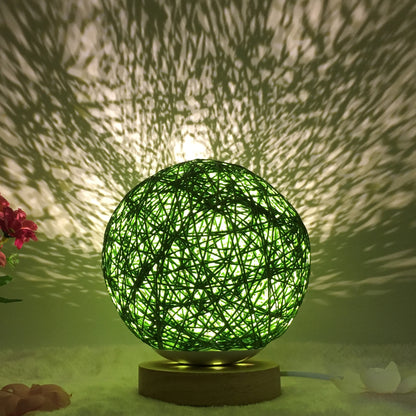 Linen Table Lamp Rattan Ball 7 Colour LED