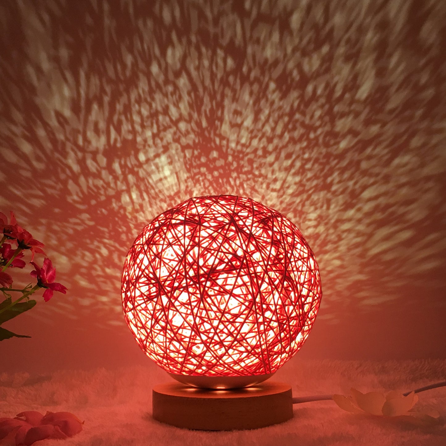 Linen Table Lamp Rattan Ball 7 Colour LED