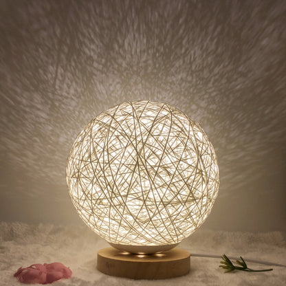 Linen Table Lamp Rattan Ball 7 Colour LED