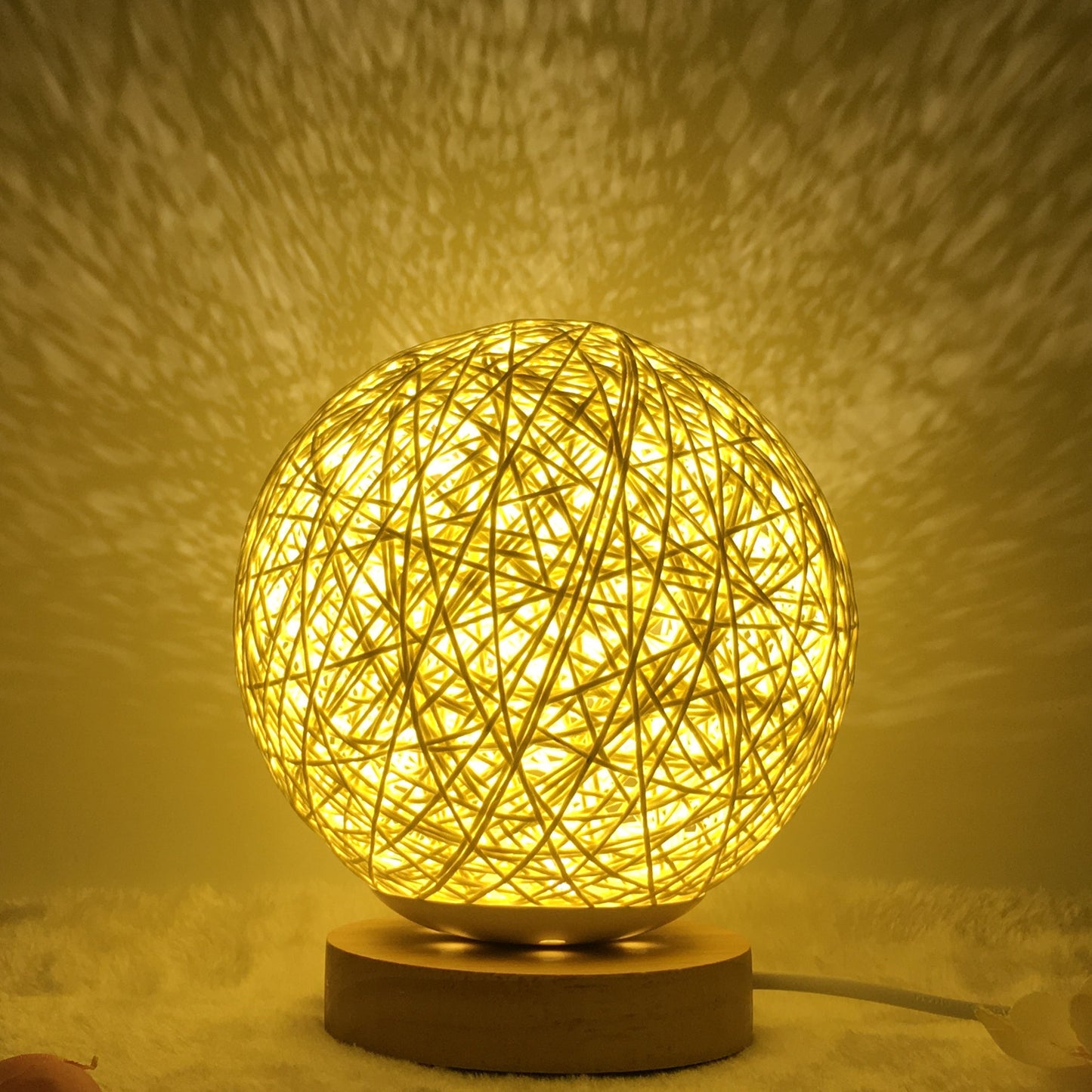 Linen Table Lamp Rattan Ball 7 Colour LED