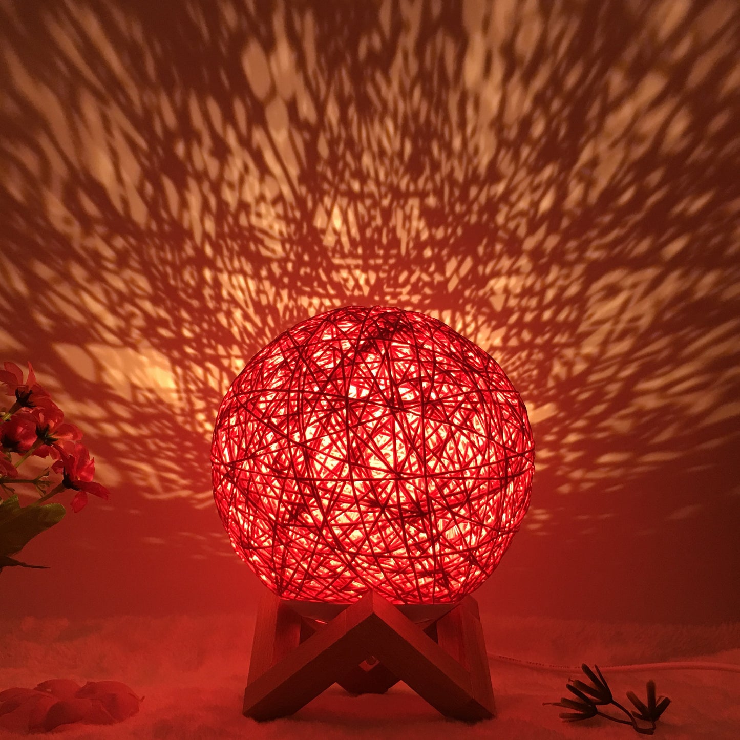 Linen Table Lamp Rattan Ball 7 Colour LED