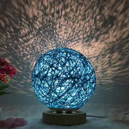 Linen Table Lamp Rattan Ball 7 Colour LED