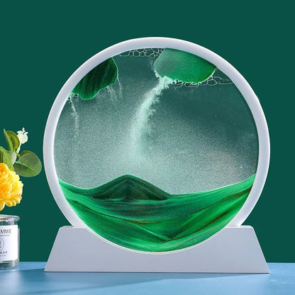 3D Moving Sand Art Picture Round GlassIncline Vine14:350686#White Base-Green;5:200000990#12 inch