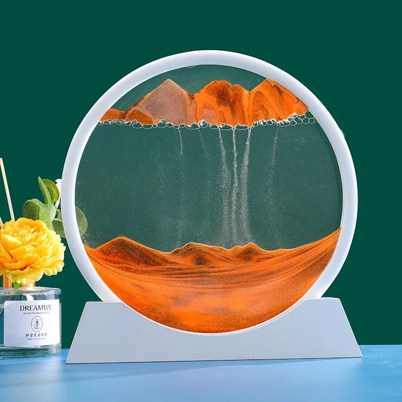 3D Moving Sand Art Picture Round GlassIncline Vine14:200000195#White Base-Orange;5:200000990#12 inch