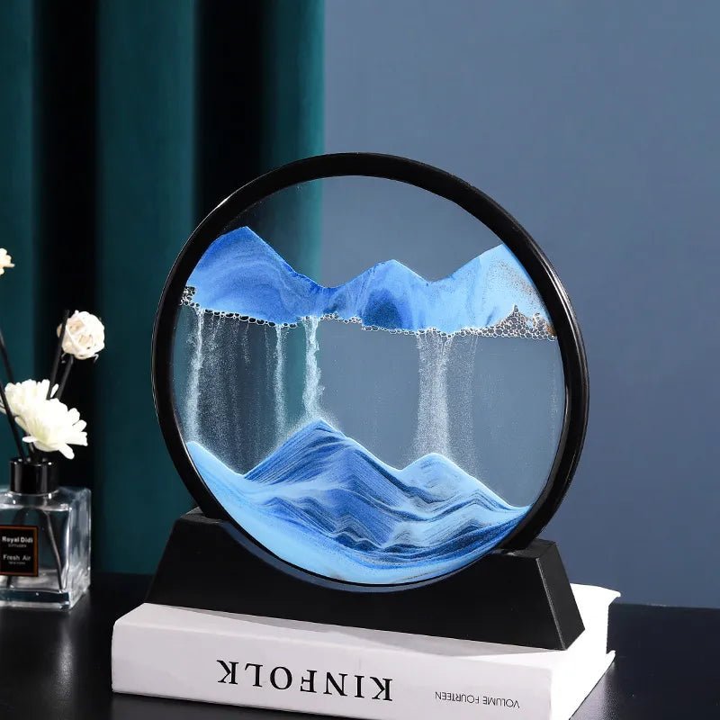 3D Moving Sand Art Picture Round GlassIncline Vine14:200006151#Black Base-Blue;5:200000990#12 inch