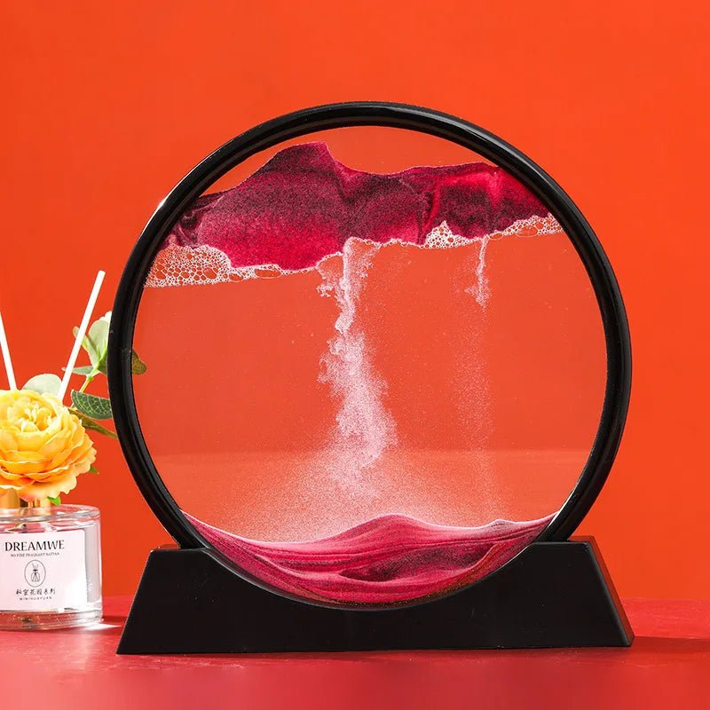 3D Moving Sand Art Picture Round GlassIncline Vine14:200006156#Black Base-Pink;5:200000990#12 inch