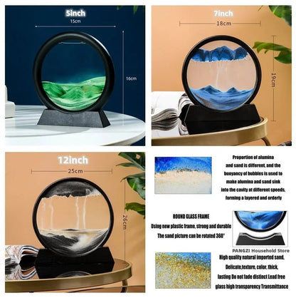 3D Moving Sand Art Picture Round GlassIncline Vine14:200006151#Black Base-Blue;5:200000990#12 inch