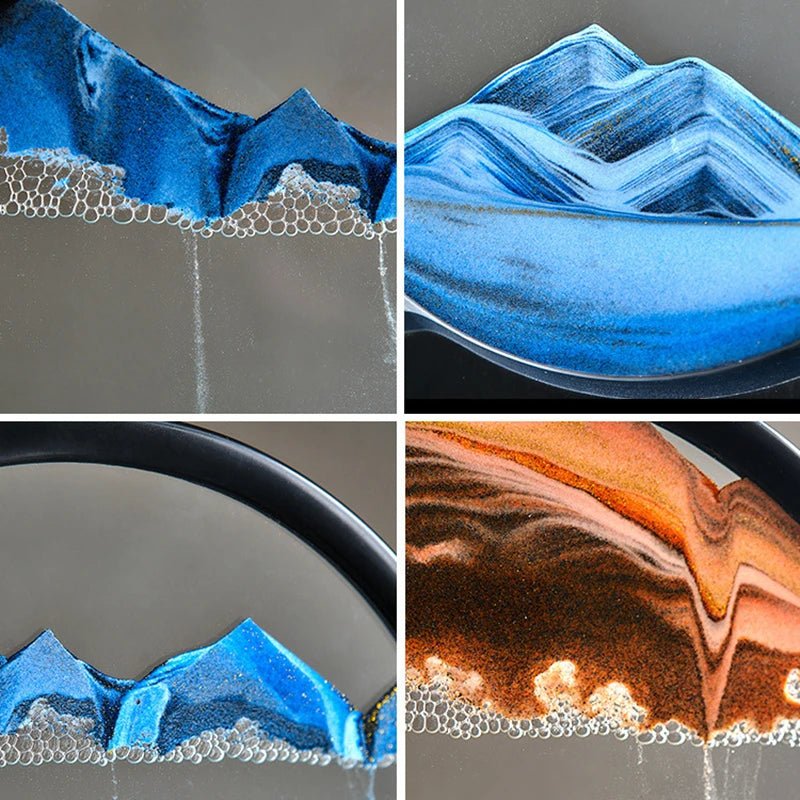 3D Moving Sand Art Picture Round GlassIncline Vine14:200006151#Black Base-Blue;5:200000990#12 inch