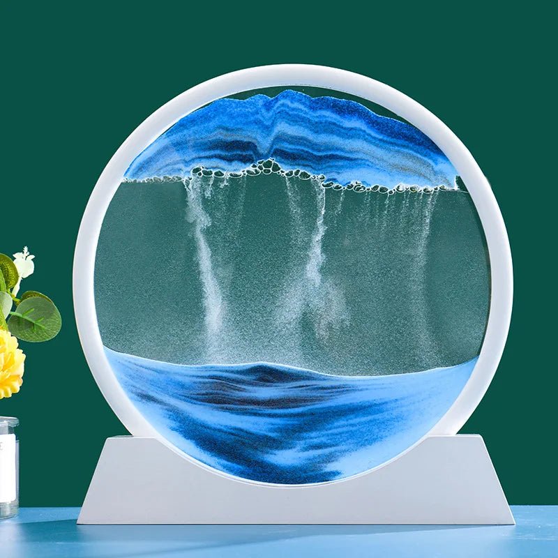 3D Moving Sand Art Picture Round GlassIncline Vine14:200002984#White Base-Blue;5:200000990#12 inch