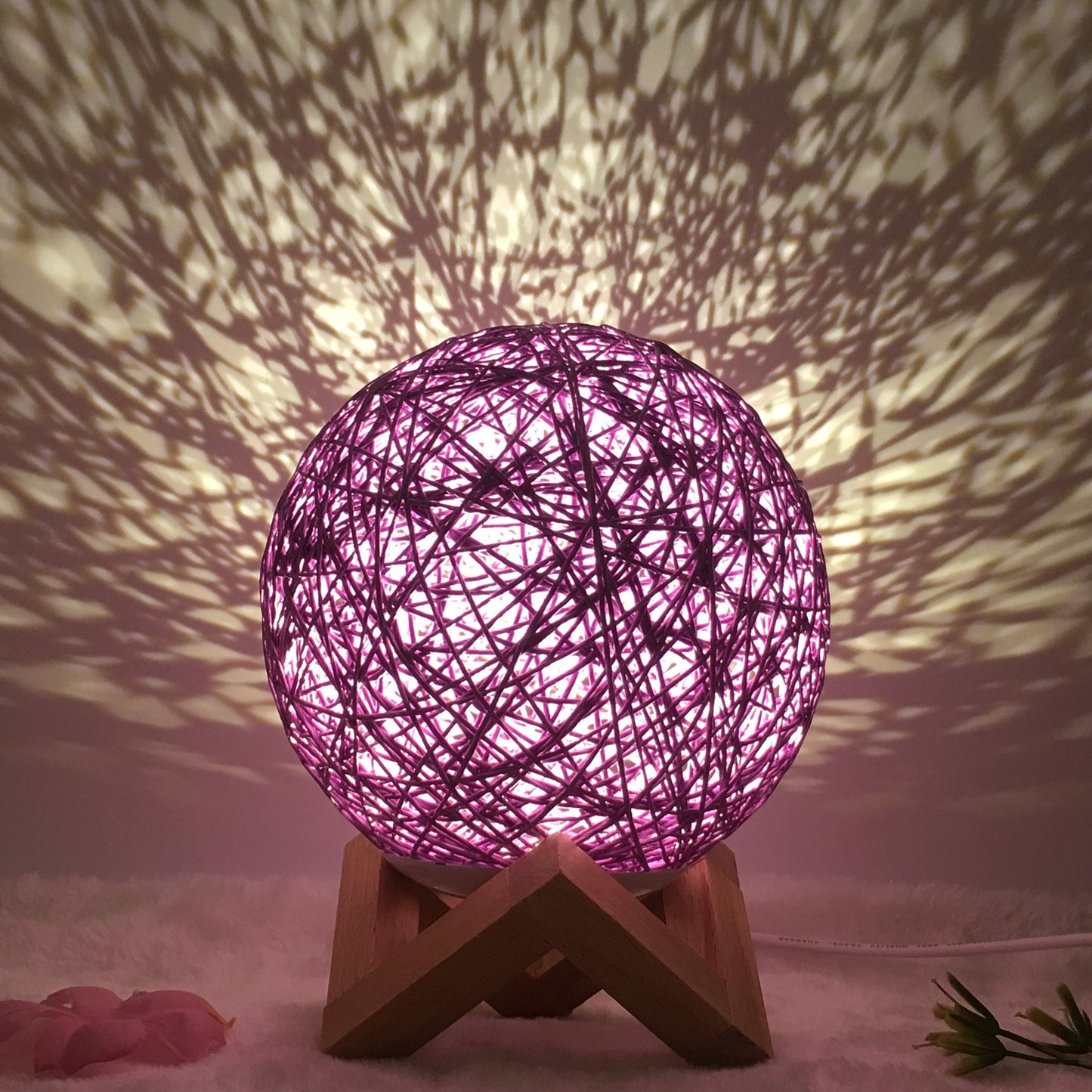 Linen Table Lamp Rattan Ball 7 Colour LED