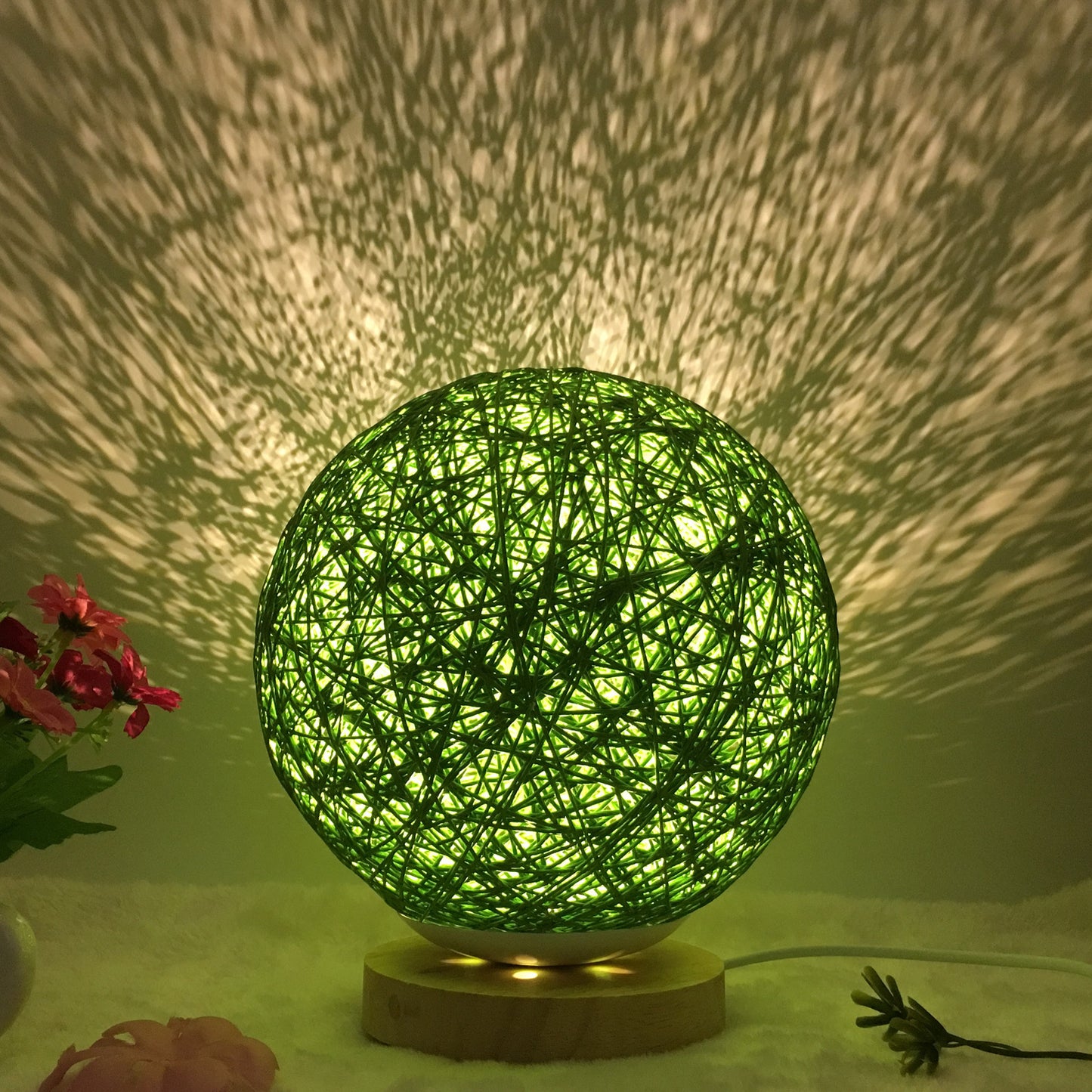 Linen Table Lamp Rattan Ball 7 Colour LED