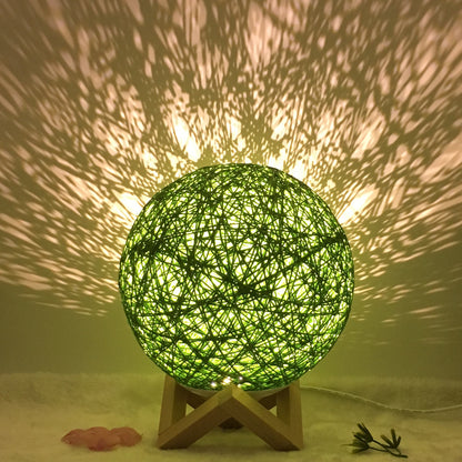 Linen Table Lamp Rattan Ball 7 Colour LED