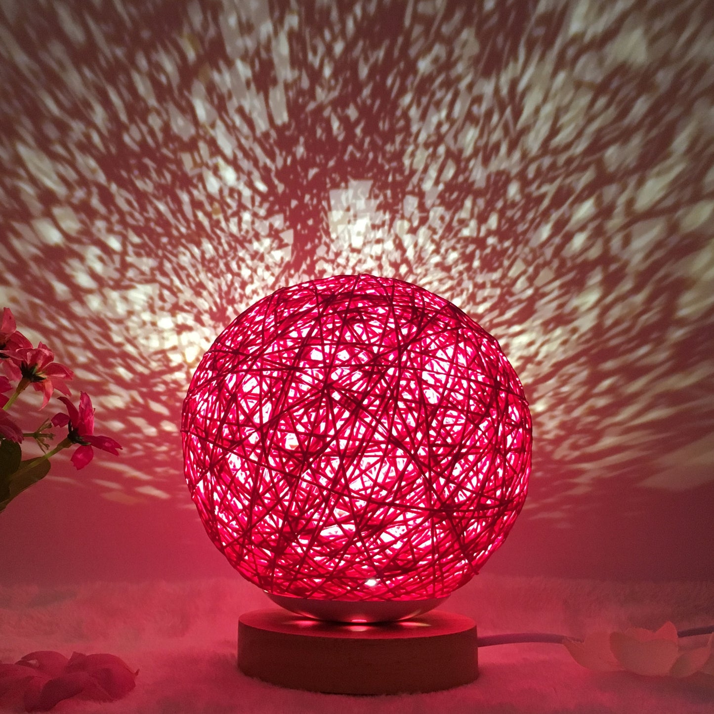 Linen Table Lamp Rattan Ball 7 Colour LED