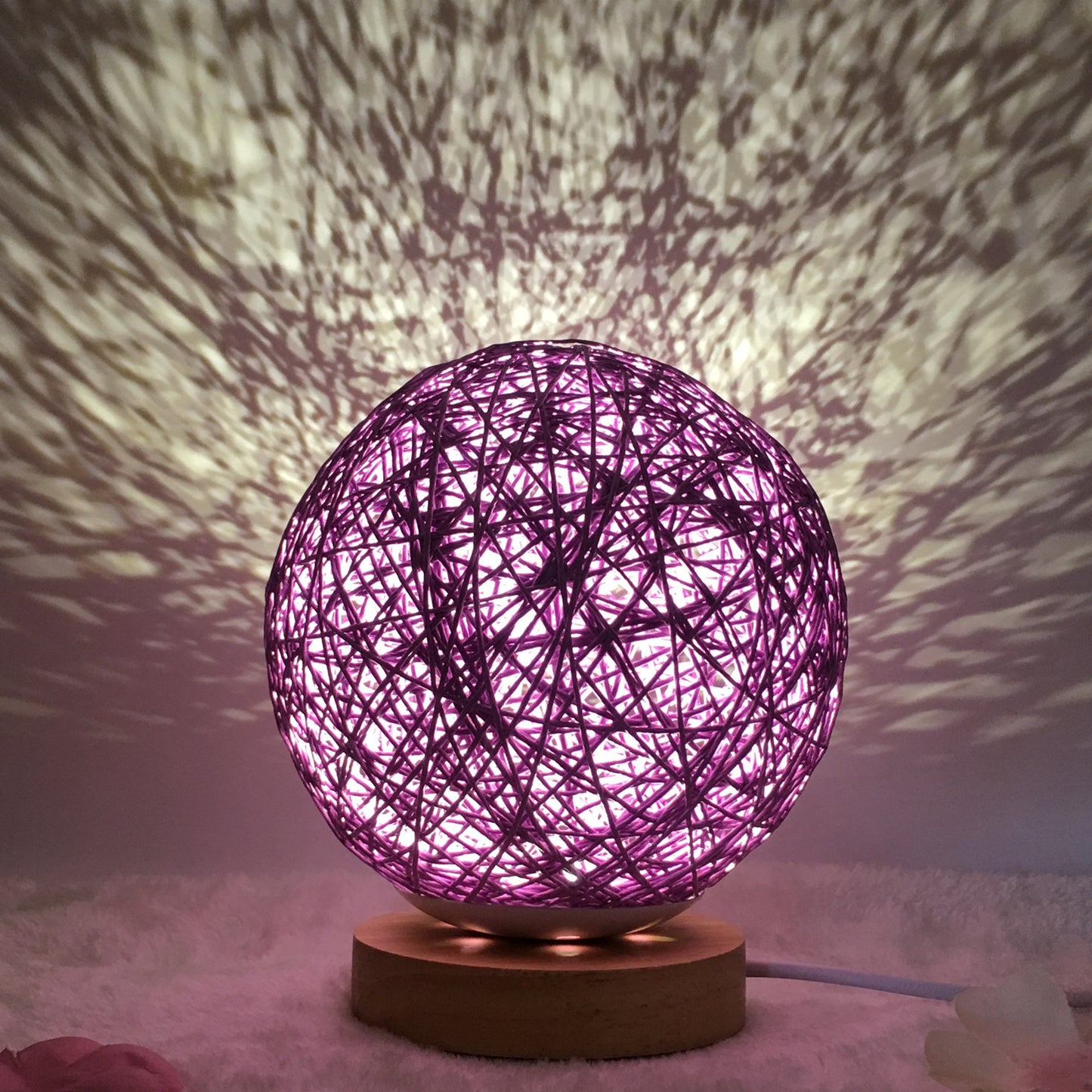 Linen Table Lamp Rattan Ball 7 Colour LED