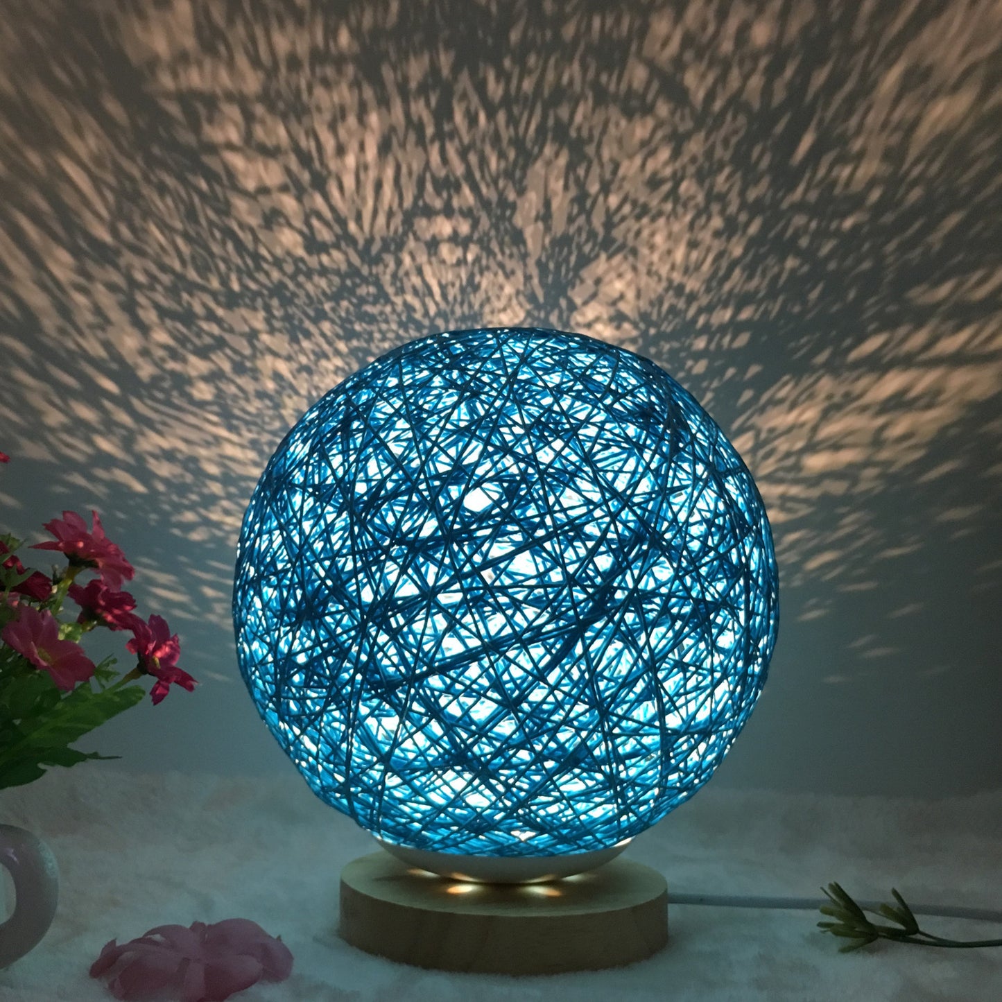 Linen Table Lamp Rattan Ball 7 Colour LED