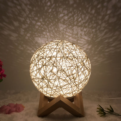 Linen Table Lamp Rattan Ball 7 Colour LED