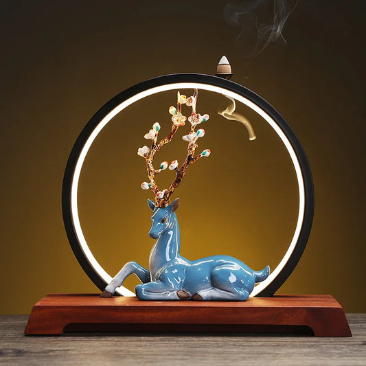 LED Ceramic Deer Round Incense Burner