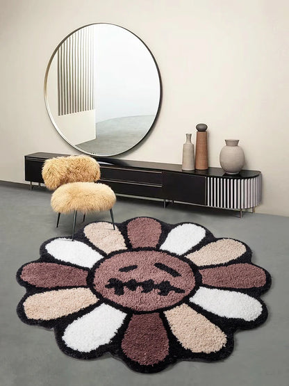 Smiling Face Tufted Rug Flower Art