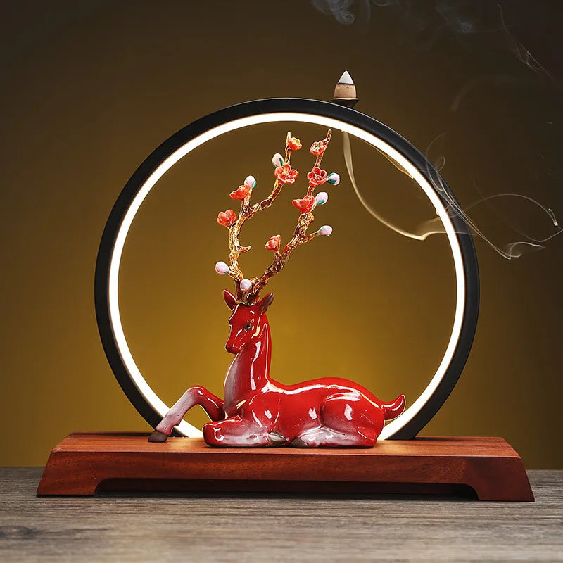 Deer LED Round Ceramic Incense Burner