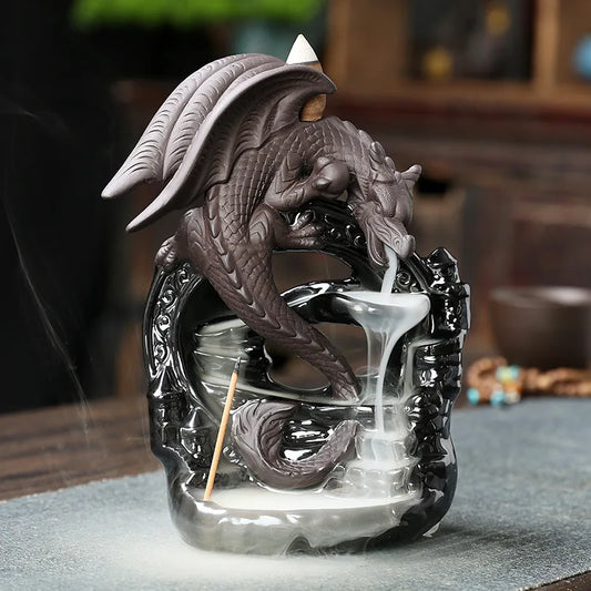 Ceramic Vintage Dragon Backflow Incense Burner, 1pc