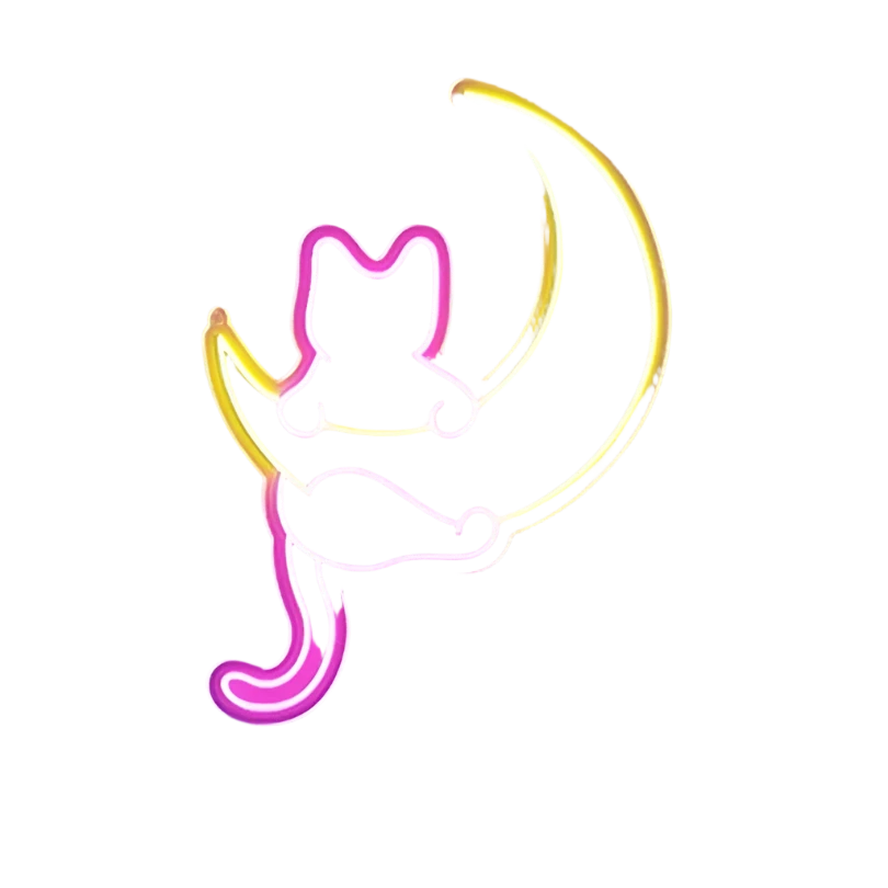 Anime Cat & Moon Neon Sign