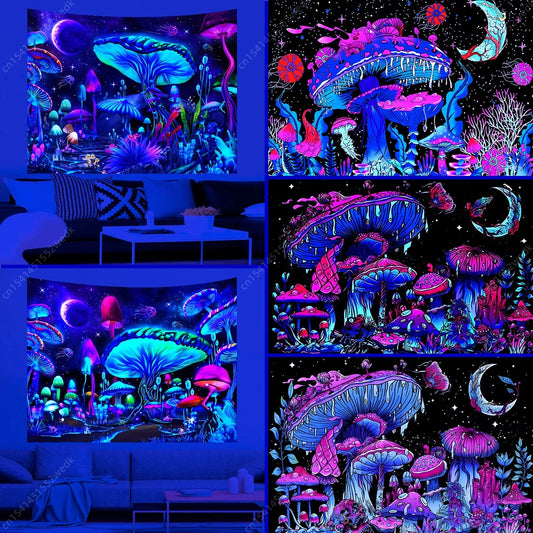 Mushroom Moon Uv Reactive Tapestry