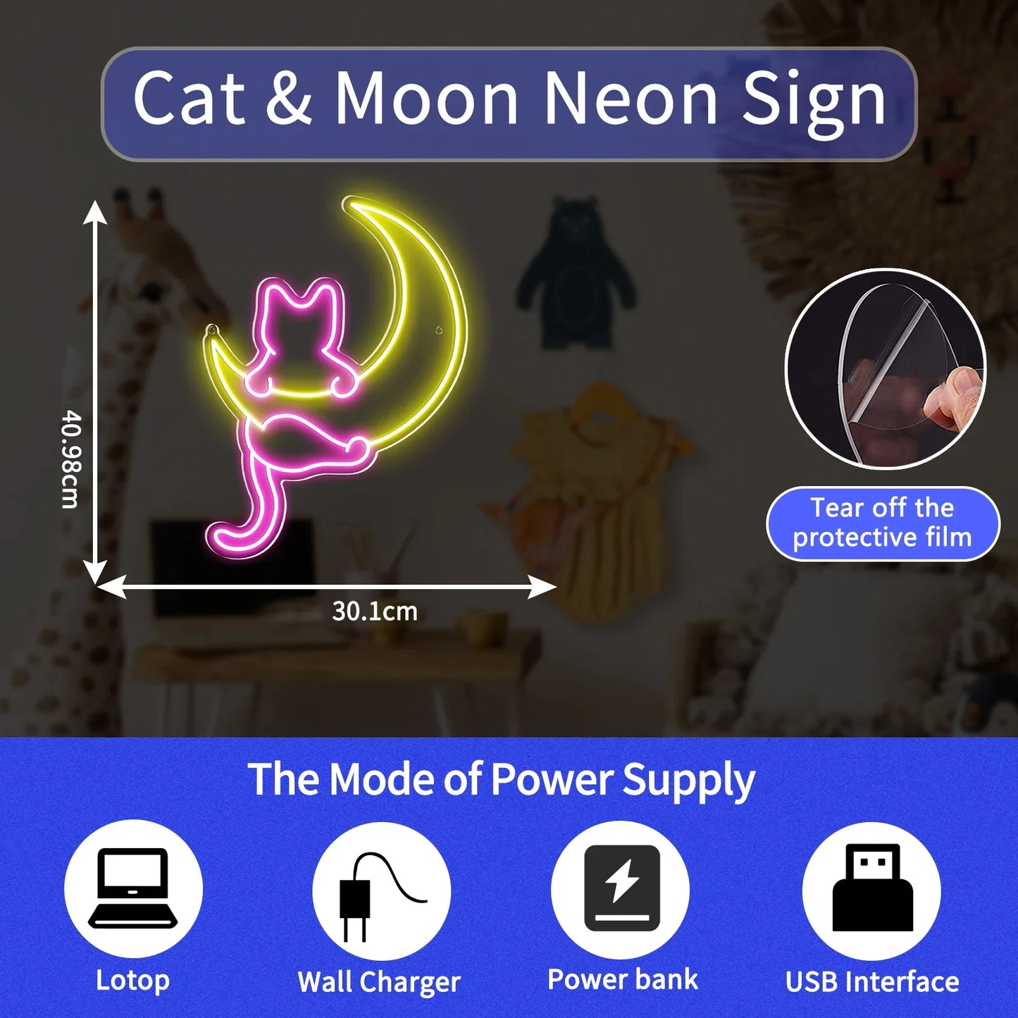 Anime Cat & Moon Neon Sign