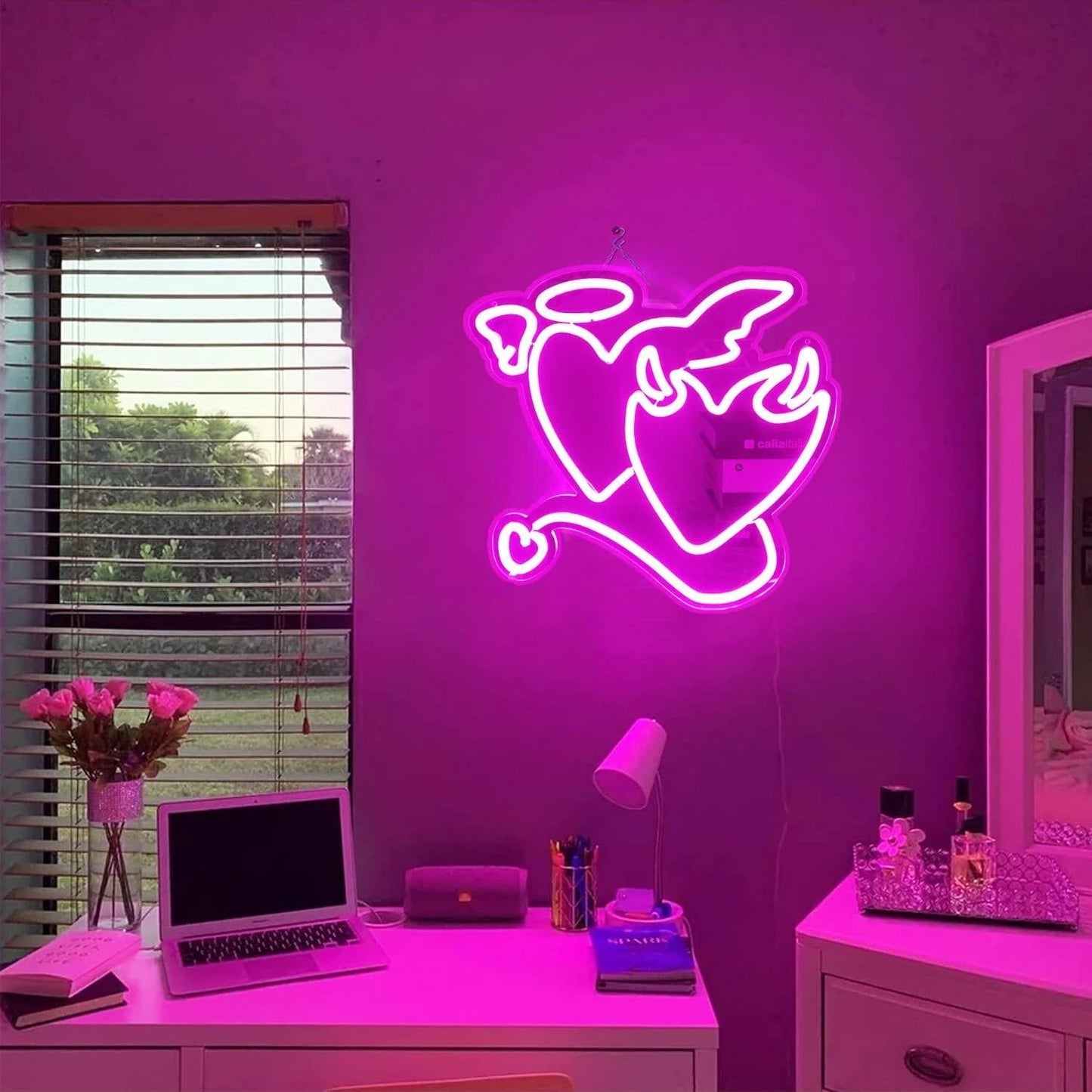 Pink Angel / Devil Heart Neon Sign