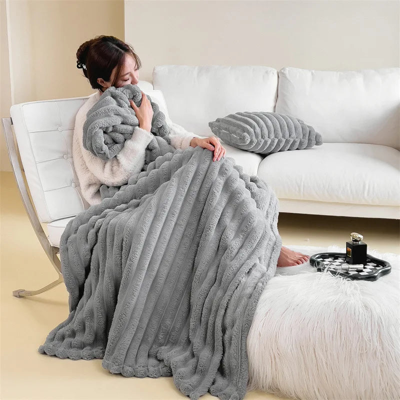 Wide Ribbed Throw Blanket