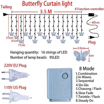 Pink Purple LED Butterfly Fairy Lights String