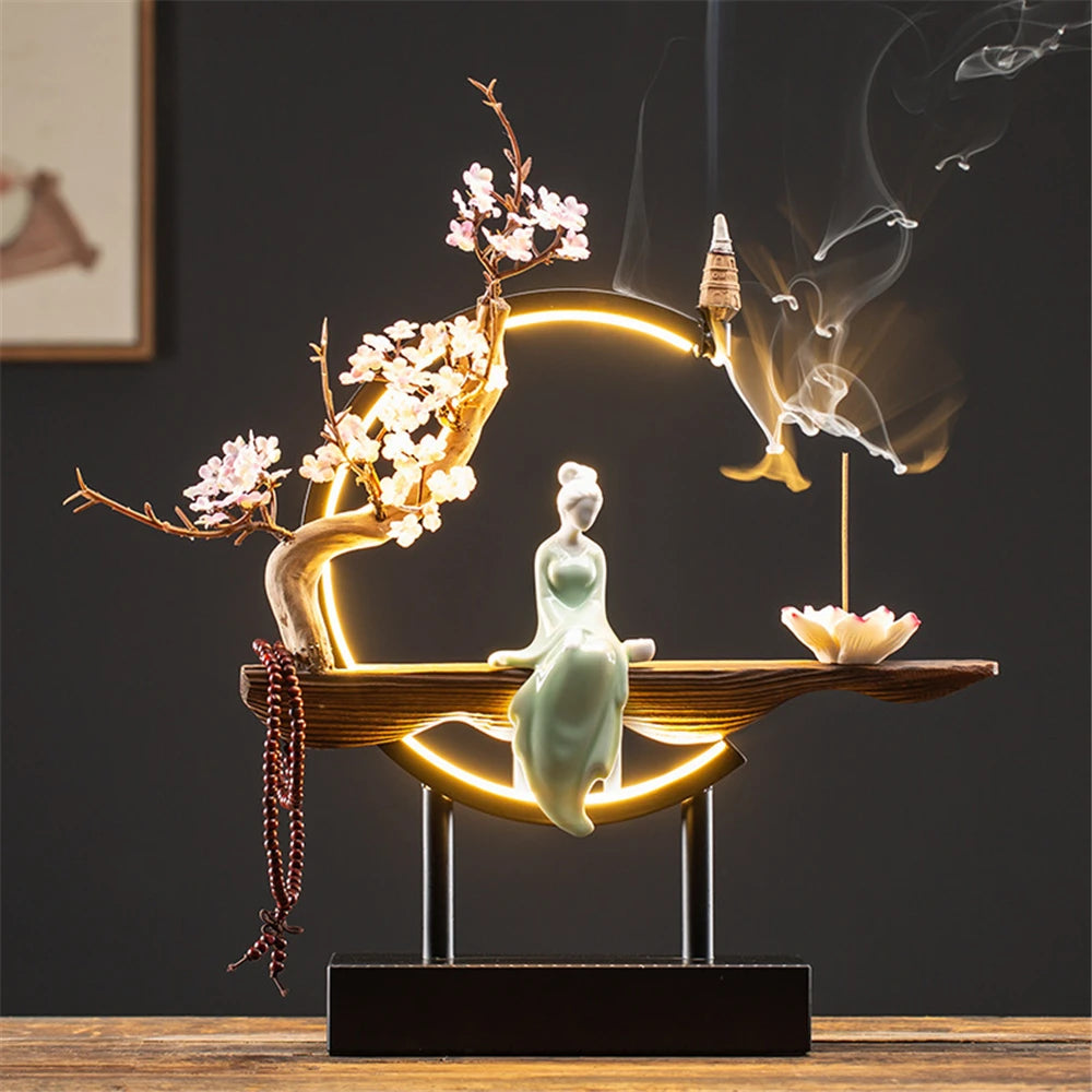 Ceramic Back flow Incense Burner Led Light