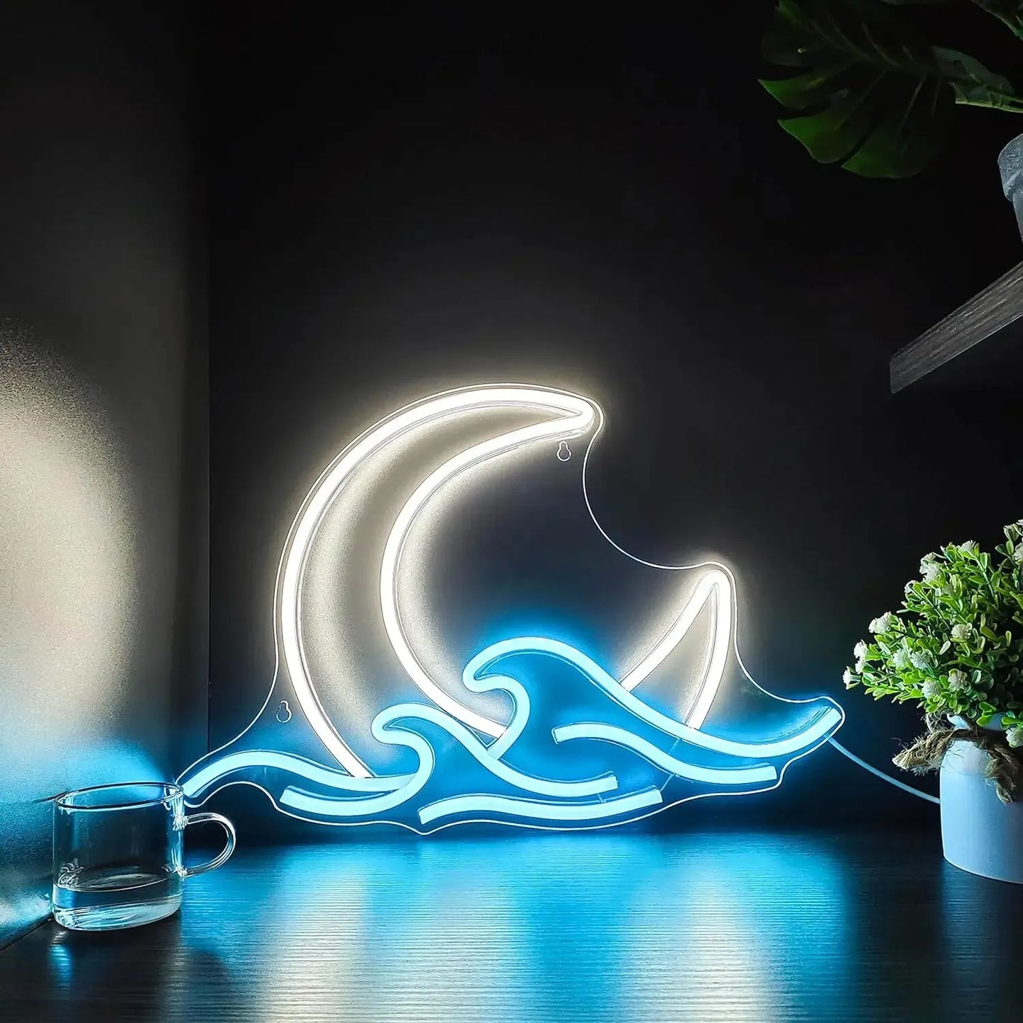 Moon over Sea Neon Light